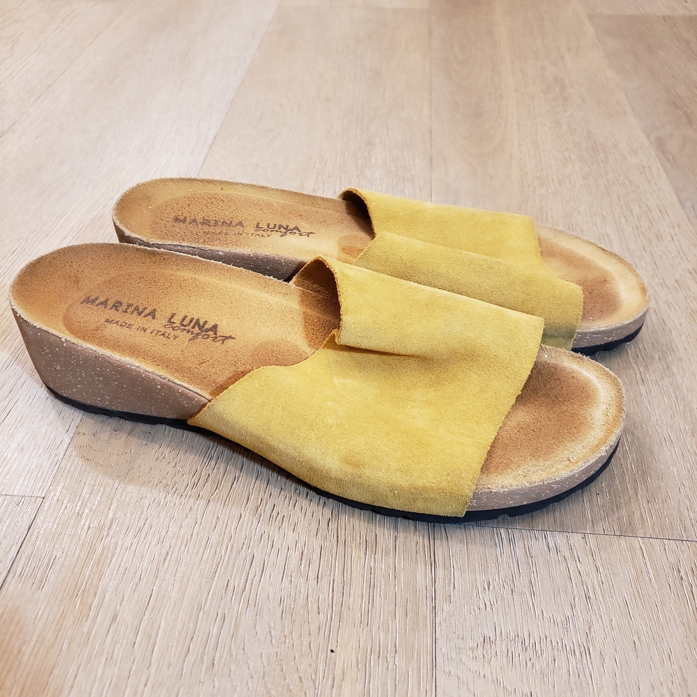 Marina Luna Yellow Suede Leather Mules Like Birkenstock Made In Italy